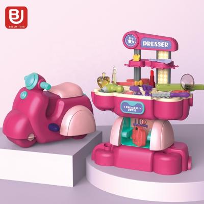 China Mini New Play House Cosmetic Mini Motorcycle 2 in 1 Beauty Set Toy Dressing Table Storage Toys for Girls Makeup for sale