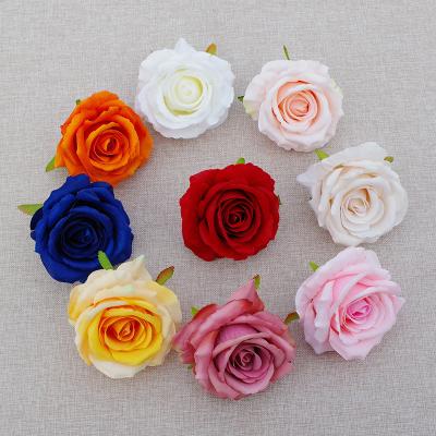 China MHJ196 Wedding Decor Red Roses Velvet Flower Heads Realistic Artificial Silk Rose Head for sale