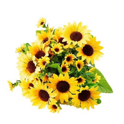 China Factory MHJ65 Artificial Sunflower Bouquet Wedding Small Mini Sunflower Realistic Wholesale Silk Flower Bouquet for sale