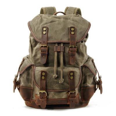 China Waterproof Vintage Waxed Canvas Backpack Genuine Leather Bag for sale