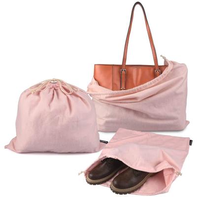 China Recyclable Custom Laundry Pink Cotton Drawstring Bag Flannel Dust Bag For Handbag for sale