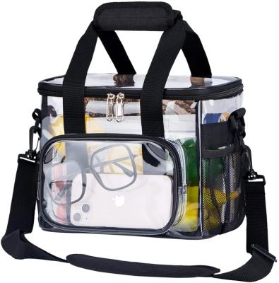 China Fashion transparent lunch bag for 10 boxes with adjustable shoulder strap for women and men for sale