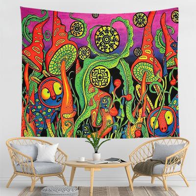 China Contemporary Wholesale Colorful Mushroom Color Polyester Bright Animation Rick and Morty Tapestry Wall Decor Custom Tapestry for sale