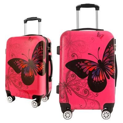 China Lightweight Durable 3 PC Shell 4 Wheels Butterfly Printed On Suitcase 3d Butterfly Hardcase Suitcase Sets for sale