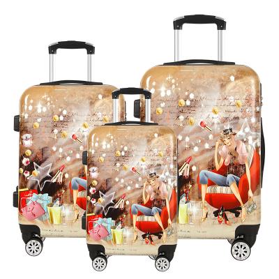 China Lightweight Durable Custom Shell Luggage Sets Waterproof Abs Hard +pc Printing Trolley Case Printing Hardshell Trolley Suitcase for sale