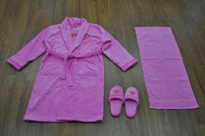 China velour terry fabric embroidered rose women dressing gown with slipper & towel for sale