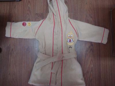 China woven terry faric beige embroidered cotton on kids belted robes for sale