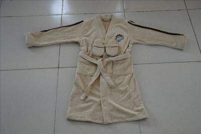 China hooded velour terry beige embroidered kids bathrobes with slipper for sale