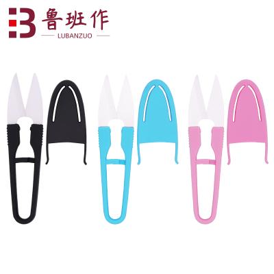 China Mini Embroidery Handle Plastic Black Pink Sewing Scissors with Cover Ceramic Cutter Clothing Yarn Cutting Yarn Scissors for sale