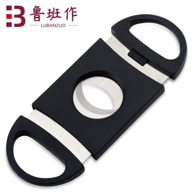 China Hot Black Portable Mini Dual Blade ABS Portable Laser Metal Cigar Cutter Plastic Cigar Cutter Cutter for sale