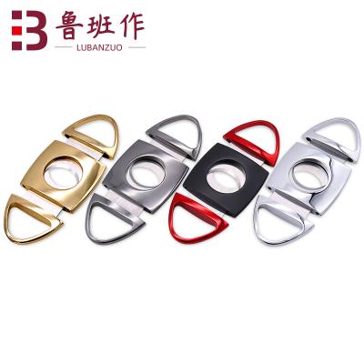 China Custom Cigar Cutter Steel Gold Mini Metal Two Edged Pocket Size Cigar Cutter for sale