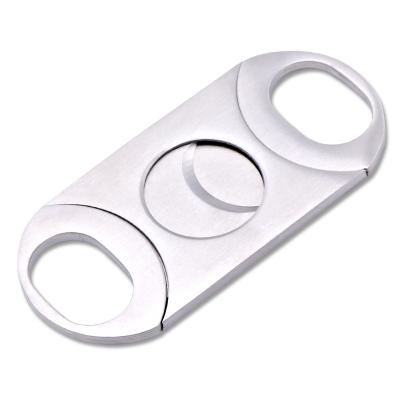 China Silver Stainless Steel Double Blades Double Blade Cigar Cutter Sharp Cut Cigar Cutter for sale