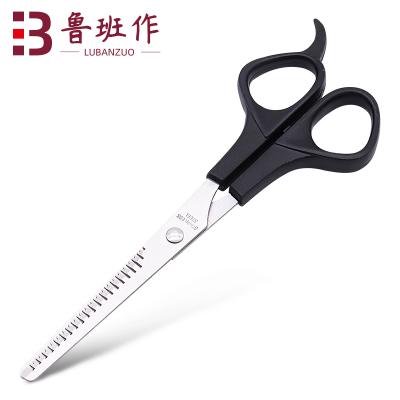 China 7 Inch Classic Design Professional Plastic Handle Straight Black Tooth Hairdressing Scissors Beautiful Scissors for sale