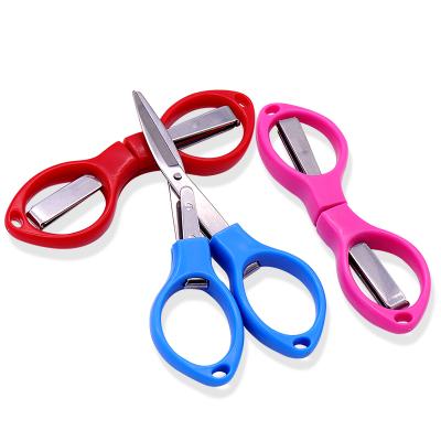 China Folding Scissors Travel Metal Folding Small Feature Shear Material Plastic Handle Portable Fishing Scissors for sale