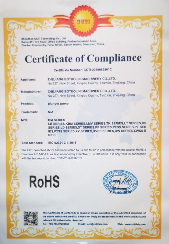 RoHS - Zhejiang Botuolini Machinery Co., Ltd.