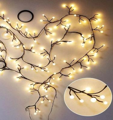 China Custom Warm Christmas Garden 72LEDS LED Mini Globe Ball Vines Rattan 2.5M Tree Branch Decorative Fairy String Light for sale