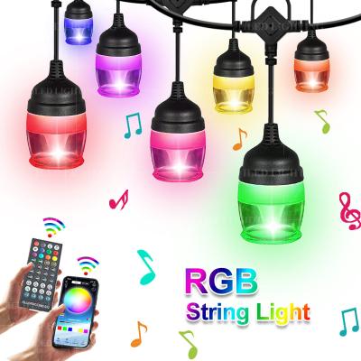 China Light Hanging Outdoor RGB String Bulb Patio Lights Cafe Party Holiday Waterproof Color Changing APP Remote Control Dimmable Led RGB String Lights for sale