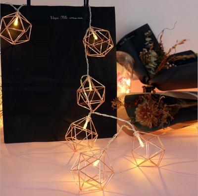 China Vintage Lampshade Cage Light ILED String LIGHTING Various Rose Gold Geometric Fairy Light 3AA Battery Decorative Iron Power LED Metal String Star Shaped Light for sale