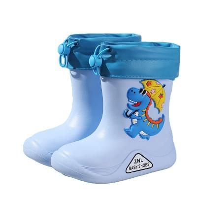 China EVA Detachable Light Weight Kids Rain Boots Plush Warm Kids CUSHIONING Cartoon Dinosaur Non-slip and Waterproof Rain Boots for sale