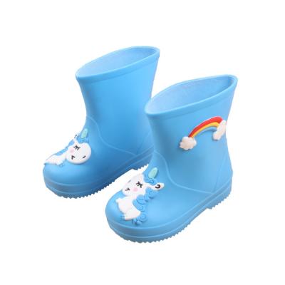 China CUSHIONING Children's Cartoon Rainbow Unicorn Rain Boots Water Lightweight Non-slip Rubber Wellies for sale