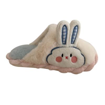 China CUSHIONING Winter Pink Cartoon Rabbit Plush Slippers Household Couples Cotton Warm Indoor Home Slippers for sale