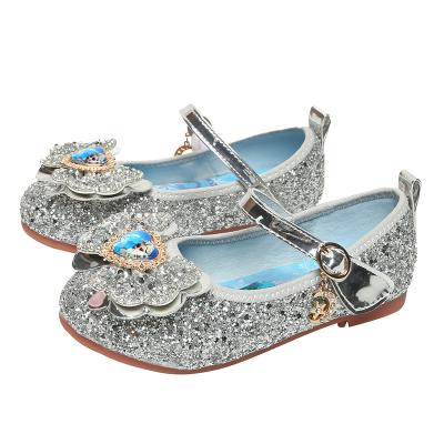 China Deodorization 2022 New Aisha Girls Leather Shoes Frozen Princess Shoes Rhinestone Sequins Children's Shoes for sale