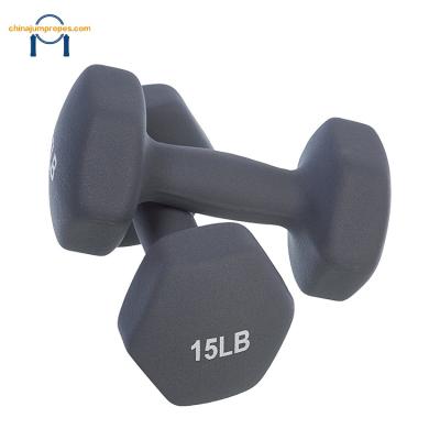 China Rubber Sell Well Custom Gym Equipment 15LB Rubber Weightlifting Bodybuilding Dumbbells for sale