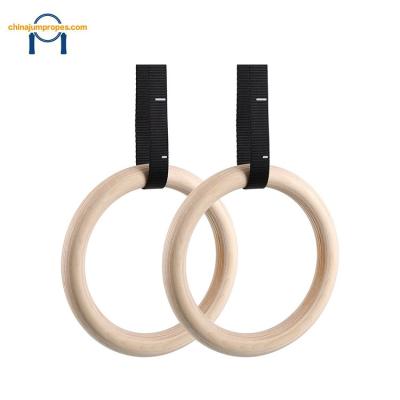 China Full Body Fitness Exercise High Quality Wooden Gymnastic Rings with Adjustable Straps for Pull Up Gym Rings and Hand Grip for sale