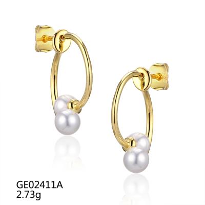 China Elegant GE02411A Grace Vermeil Stud Pearl Hoop Earring for sale