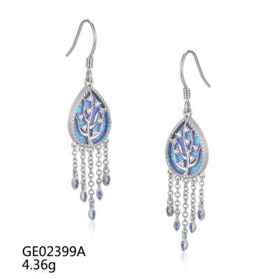 China Elegant GE02399A Grace Silver Opal Long Tassel Earrings for sale