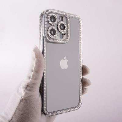 China Diamond Full Coverage Shockproof Classic Silver Camera Lens And Bling Frame Case For iPhone 12 Pro 13 11 Max Candy Color Clear Phone Case for sale