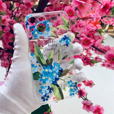 China NEW 2022 Shockproof Case for iPhone 12 13 11 pro xs max xr varnish cell phone printing flowers mobile case customized UV back cover for sale