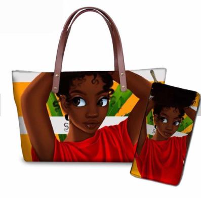 China Black PU Leather Totes Art Afro Handbag Shoulder Ladies African Girls Durable Women's Handbags For Females Luxury for sale