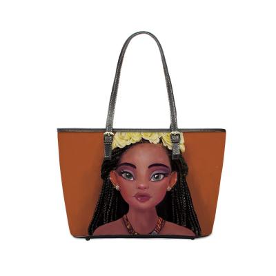 China High Quality Empty Shoulder Bag For Wholesale Art African Girls Printed Handbags Black Tote Bags Leather Ladies Shoulder Bag For Women for sale