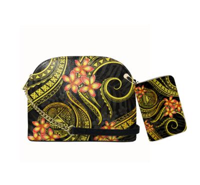 China High Quality Ladies Floral Polynesian Tribal Cross - Body Shell Bag With Card Holder Fashion Hawaii Bag Leather Women Shell Bags Set for sale