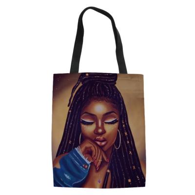 China High Quality Canvas Folding Bag For Ladies Printed Girls Cool African Custom Canvas Bags Reusable Shopping Bags for sale