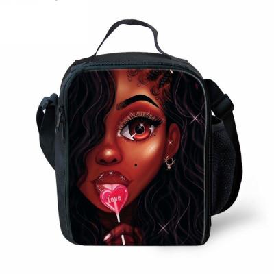 China 2021 Insulated New Black African Girl Art Printed Children Outdoor Picnic Bags For School Work Custom Insulated Lunch Cooler Bags Dropship for sale