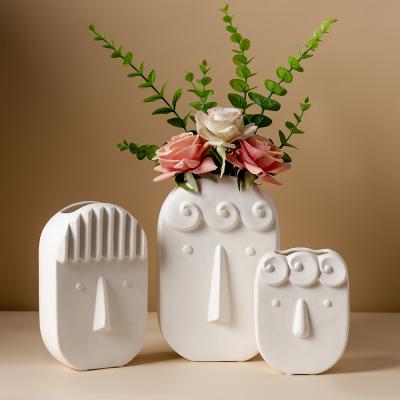 China Europe White Ceramic Flower Vase Factory Handmade Human Face Design Porcelain Vases Decoration For Home for sale