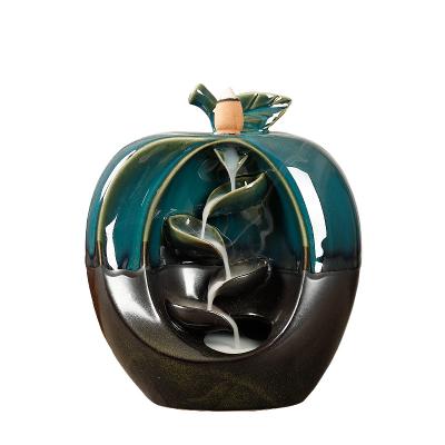 China Chinese Ceramic Incense Censer Apple Backflow Censer Shape Handcrafted Incense Holder for sale