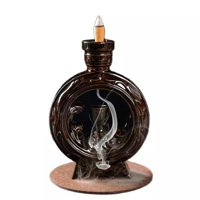 China Incense Round Bottle Censer Waterfall Backflow Censer Cone Chinese Ceramic Incense Holder for sale