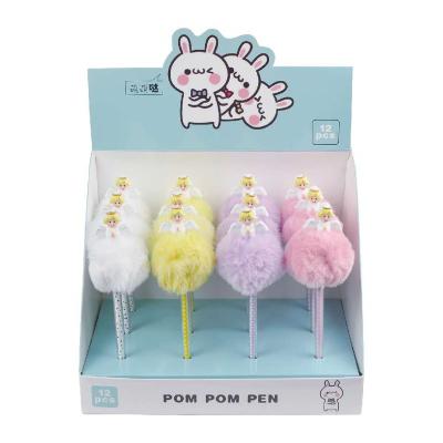 China Promotional POM POM Fluffy Soft Angel Top Use School Pen Ballpoint Pen for sale