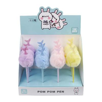 China Dolphin Promotional Fluffy Soft Tail Pen Beautiful POM POM Top Ball Pen for sale