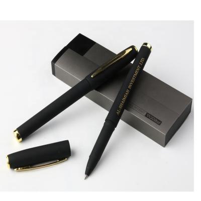 China Customized normal rubber coated black plastic logo printing gel ink pen for sale