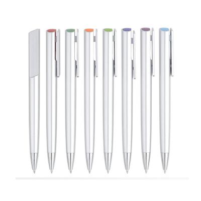 China Promotional Pen Logo Plastic Silver Metallic Custom Ballpoint Pen for sale