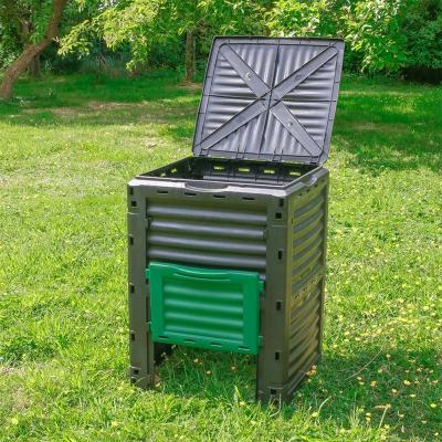 China Hot Selling New Color New Pattern HDPE Compost Garden Accessories Black Design Trash Can Green Garden Accessories With Hinged Lid 300liter for sale