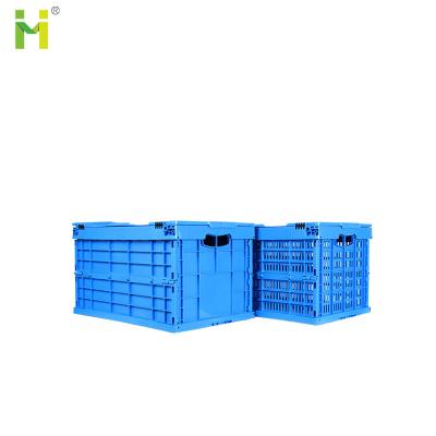 China Foldable Outdoor Square Logistics Blue Plastic Folding Crate With Lid for sale