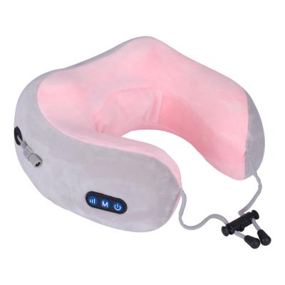 China Cervical Vertebra Vibration Pillow Kneading Massage For Shoulder Ergonomic Rechargeable U-Shaped Ergonomic Cervical Vertebra Support Neck Sleeping Helpe USB Vibration Pillow Kneading Massage For Sleep Aid for sale