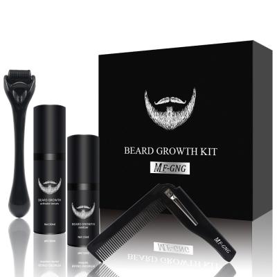 China Nourishing Beard Growth Kit Private Label Serum Leave-in Conditioner Grooming Care Oil Roller Facial Beard Growth Kit for sale