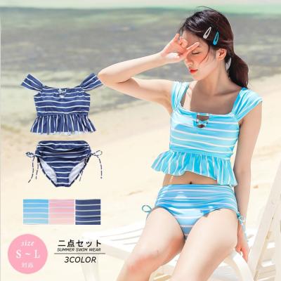 China Young Girl Breathable Hot Selling Swimwear Digitial Printing Swimsuit Color Striped Swimwear for sale