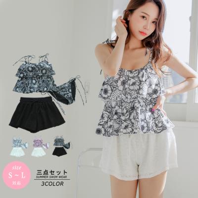 China High Quality Women Breathable 3 Piece Set Swimsuit Swimwear Factory Wholesale Floral Printing Swimming Wear for sale